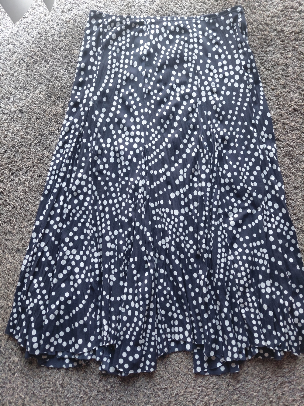 Polka Dot Pleated Maxi Skirt - Navy and White